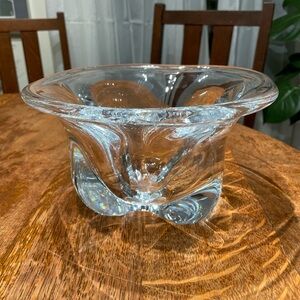Magnor Norway Crystal Clear Cross-Footed Glass Art piece 9x5” super heavy